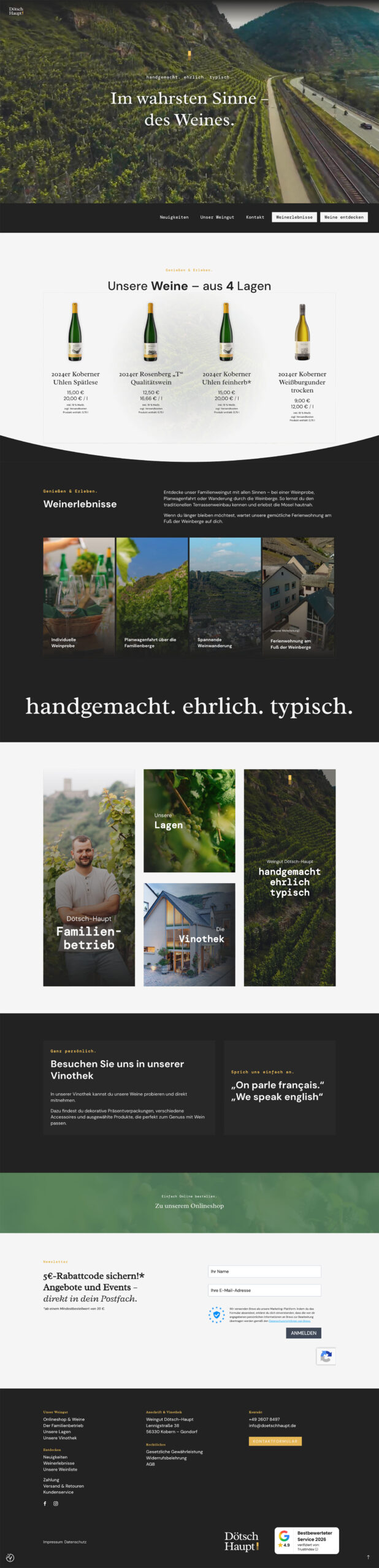 Weingut-Doetsch-Haupt-Webseite-Screenshot Lange Websiteansicht von Weingut Dötsch-Haupt mit Produkten, Referenzen und Kontaktbereich